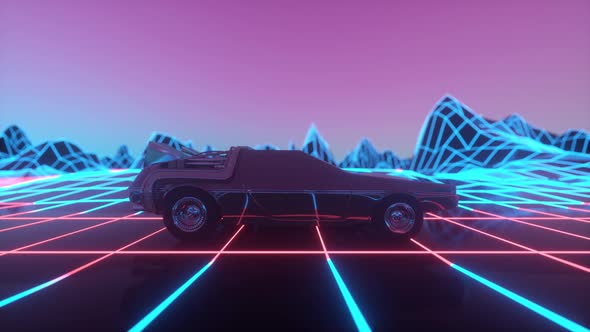 Retro futuristic 1980s style Sci-Fi car background alt