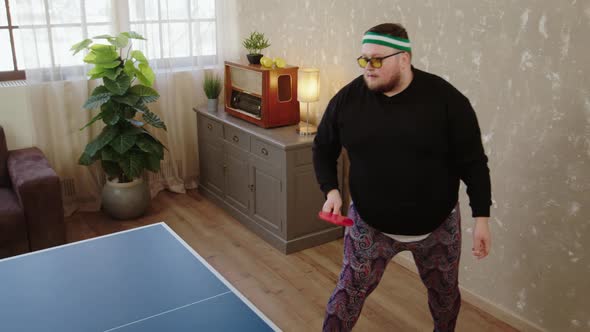 Playing the Ping Pong Game Attractive Fat Guy He