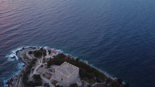 Aerial View on the Port Side of the City with Boats and Buildings at Spring Time Kusadasi Turkey alt