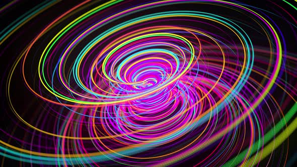 Colored Lines or Streaks Swirling in Spiral Fly Along Swirling Path alt