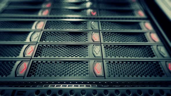 Endless working data servers animation. Red shining LED lights. Loopable. HD alt