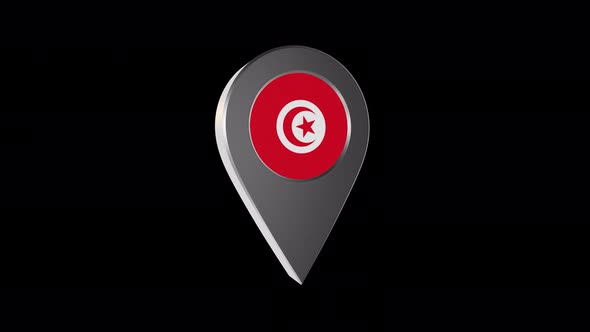 3d Animation Map Pointer With Tunisia Flag With Alpha Channel - 4K alt