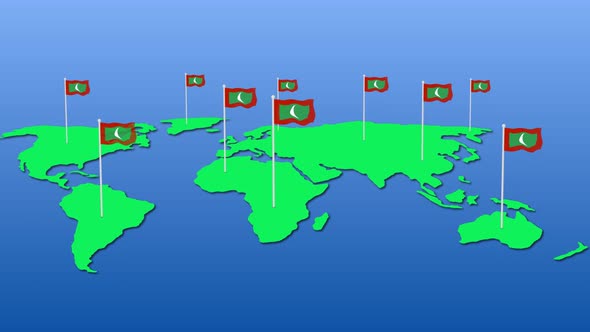 Maldives National Flag Fly On Earth Map Animation alt