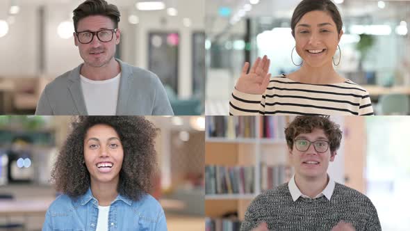 Collage of Different Races People Talking on Video Call alt