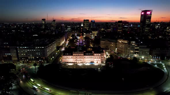 Buenos Aires Argentina. Sunset cityscape landscape of tourism landmark. alt