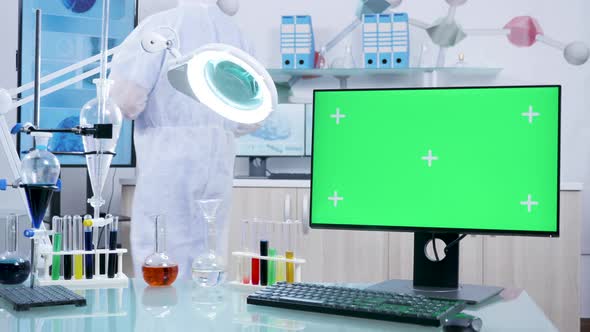 Monitor with Green Screen Mock-up in High Secure Research Facility alt