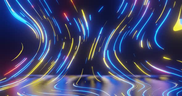 Abstract movement of glowing lines in yellow, blue and red. seamless animation.. vj loop.