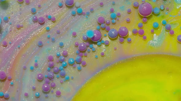 Fantastic Structure of Colorful Oil Paint and Ink Bubbles Chaotic Motion Abstract Colorful Paint alt