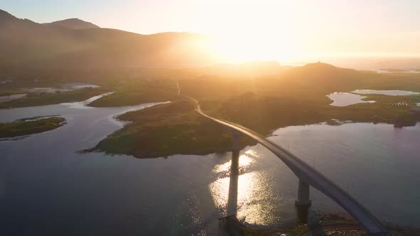 Norvegian bridge at sunset