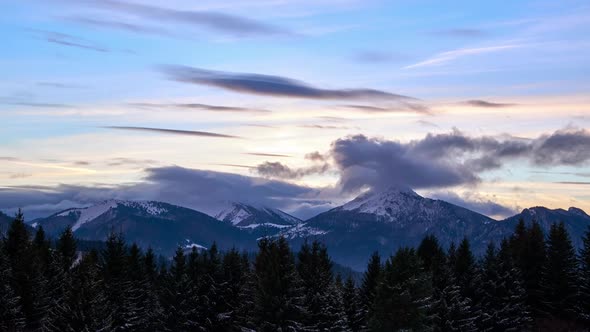 Winter Mountain Landscape at Dusk Clouds Over Mountain Alpine Peaks alt