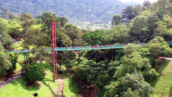 Aerial view of a cable bridge at Broga, Malaysia. 