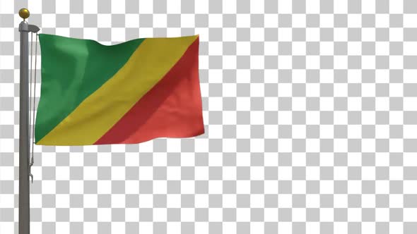 Republic of the Congo Flag on Flagpole with Alpha Channel - 4K alt