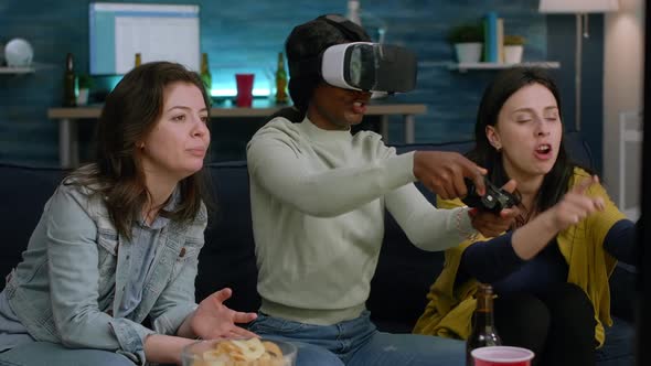 Upset Afro American Woman Wearing Virtual Reality Headset Losing Online Videogames alt