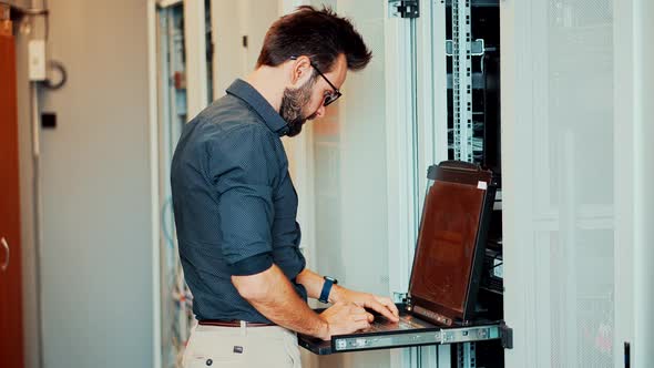 It Server Room Data Center Lan Cable Internet. Service Technician Support Storage Massive Racks. alt