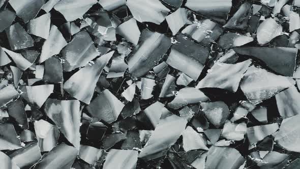 Ice geometries at Moosehead Lake, Maine. USA. Aerial top down pan alt