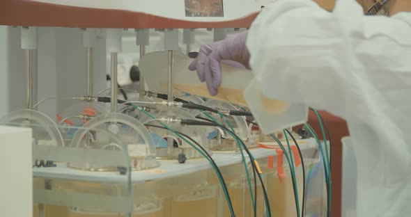 Scientist working in a pharmaceutical laboratory conducting experiments alt