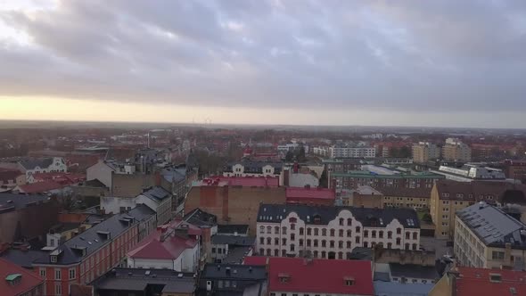 Drone Shot Flying Over Lund City