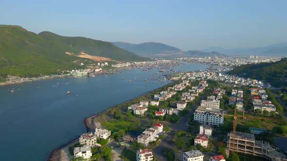 Aerial Shot of the An Vien District of the City of Nha Trang in Vietnam alt