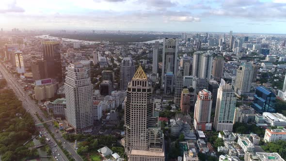 Bangkok thailand aerial city view drone footage over the city. alt