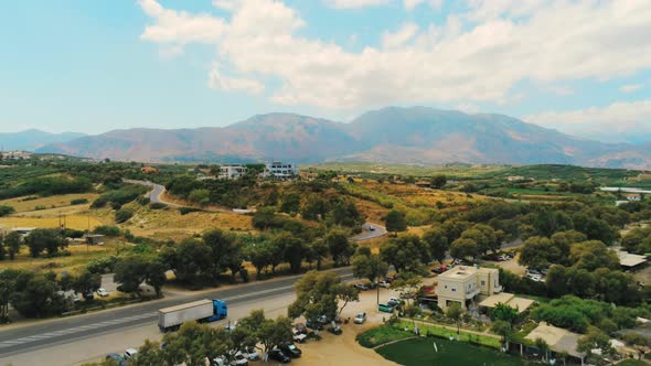Establishing Aerial Landscape of Crete Island in Greece in Summer