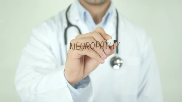 Neuropathy, Doctor Writing on Transparent Screen alt