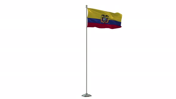 Ecuador 3D Illustration Of The Waving flag On Long  Pole With Alpha