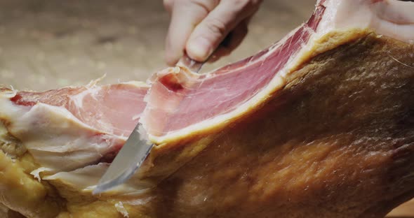 Cut Juicy Appetizing Jamon Closeup alt