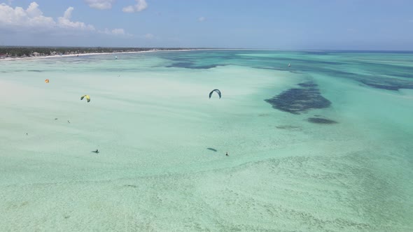 Zanzibar Tanzania  Kitesurfing Near the Shore Slow Motion alt