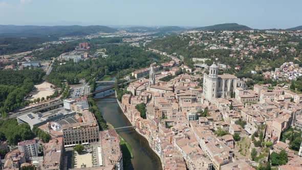 Drone Flight Over Old Town and River Onyar, Girona alt