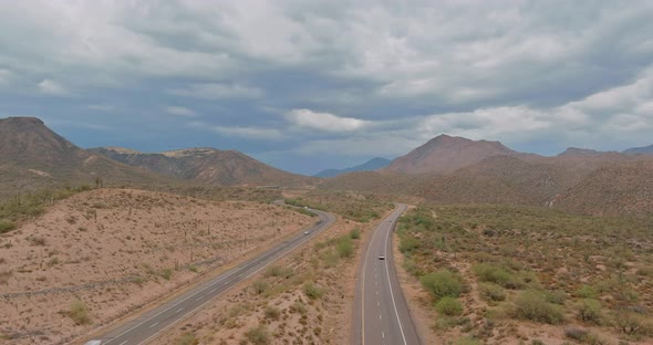 Panoramic View a Trip at High Speed Through the Arizona Desert to the Distant Mountains alt