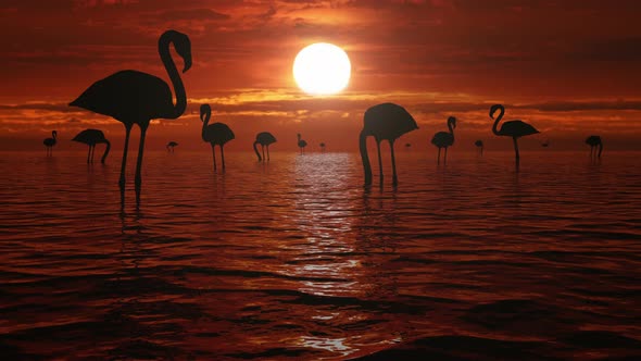 4k Flamingo On Sunset