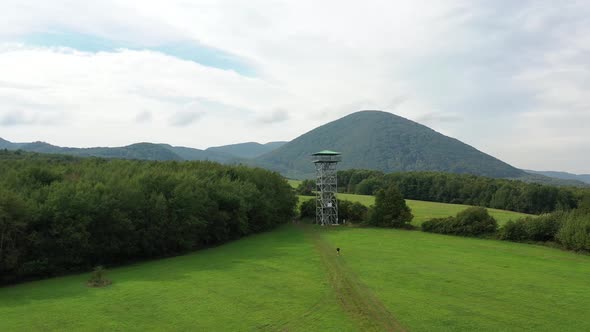 Aerial view of the Zlatnik lookout tower in the Slanske vrchy locality alt