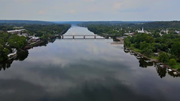 Overhead of Delaware River Landscape, View Near Small Town Historic New ...