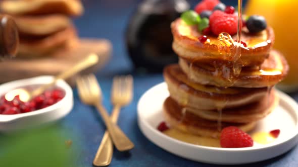 Fresh Homemade Pancakes with Fresh Fruit Toppings. alt