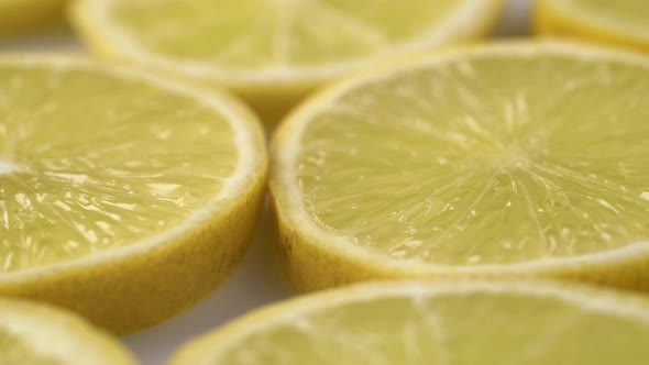 Lemon Slices Closeup, Macro Food Summer Background, Fruits Top View. Rotate alt