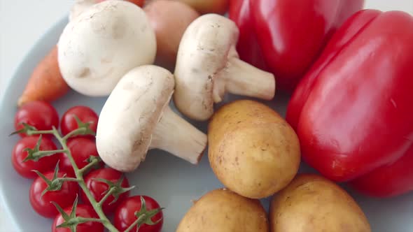 Different Vegetables From the Farm Cherry Tomatoes Carrots Potatoes Peppers Mushrooms