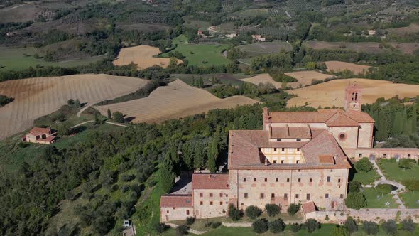 Aerial View of Saint Anna Monastery Camprena Toscana Italy alt