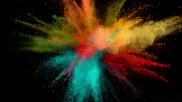 Super Slowmotion Shot of Color Powder Explosion Isolated on Black Background alt