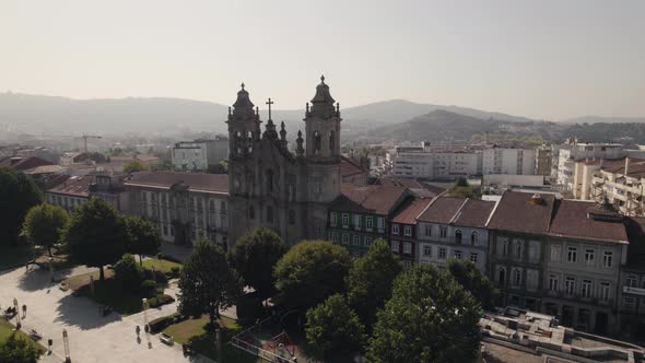 Stunning aerial view of the exterior of Basilica dos Congregados in Braga, Portugal alt