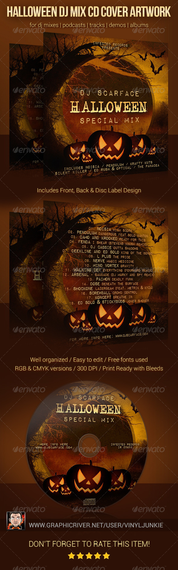 Halloween DJ Mix CD Cover Artwork Template - CD & DVD Artwork Print Templates