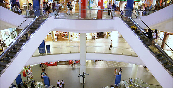 Shopping Mall People Pan Top To Bottom