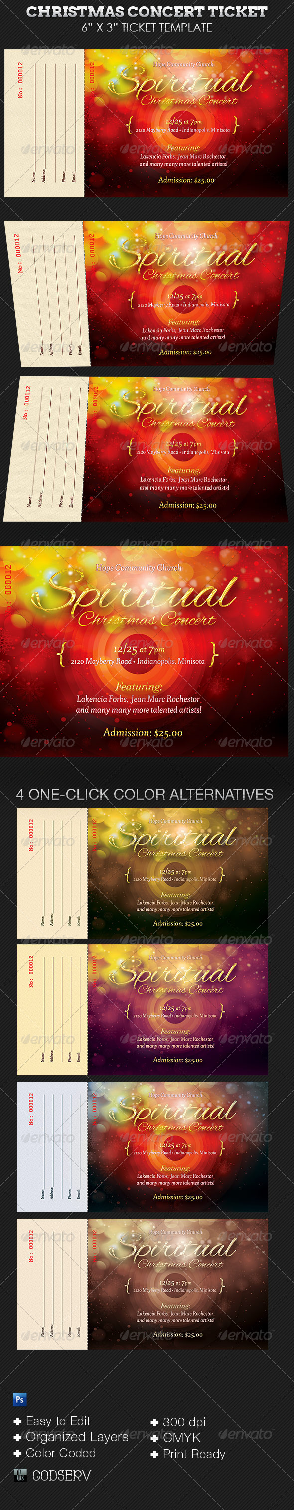 Spiritual Christmas Concert Ticket Template - Miscellaneous Print Templates
