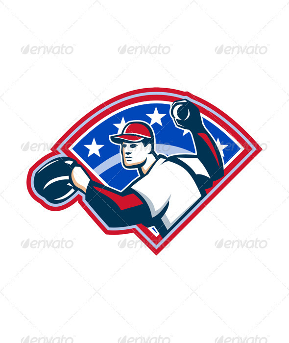 Baseball Player Throwing Ball Retro - Sports/Activity Conceptual