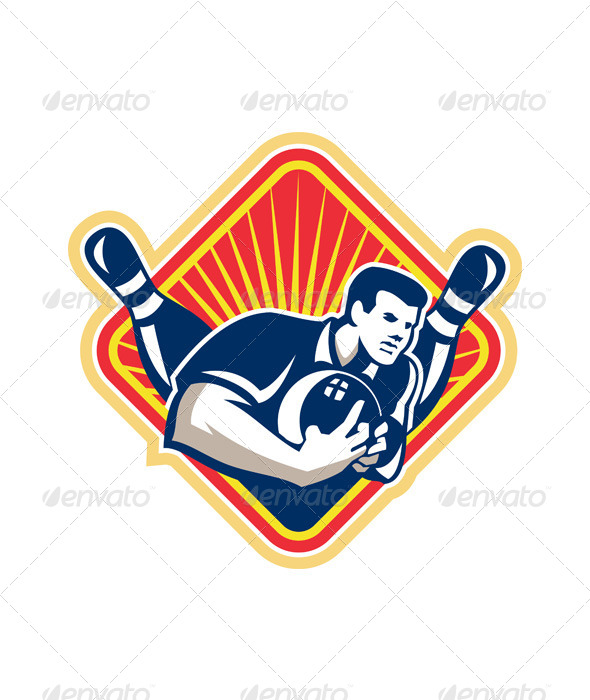 Bowler Pose Bowling Ball Pins Retro - Sports/Activity Conceptual