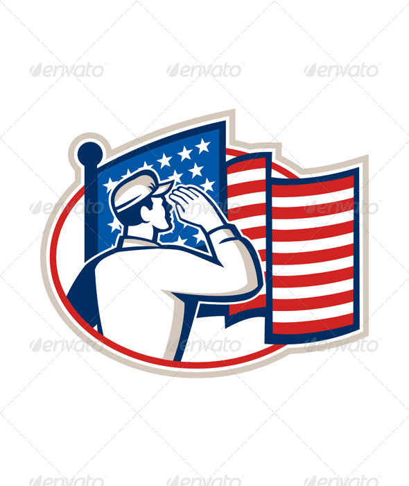 American Soldier Salute Flag Retro - People Characters