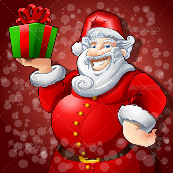 Cheerful Santa Claus with Box Gift - Christmas Seasons/Holidays