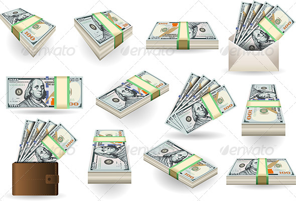 Set of One Hundred Dollars Banknotes - Business Conceptual