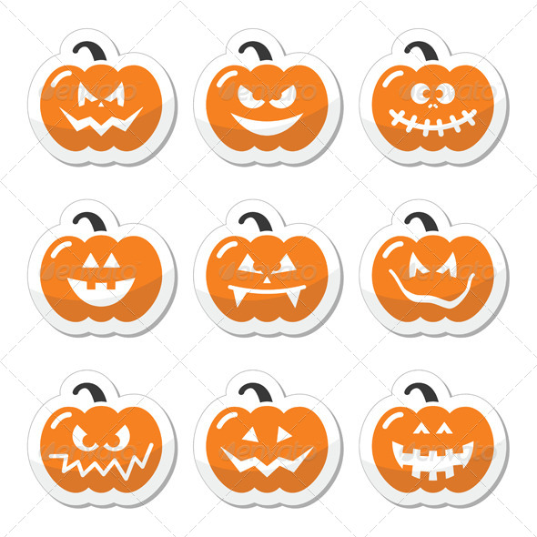 Halloween Pumkin Vector Orange Icons Set - Halloween Seasons/Holidays