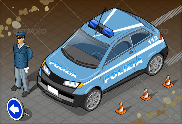 Isometric Italian Police Car - Objects Vectors