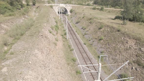 Aerial view of empty Railway bridge in Samtskhe-Javakheti region, Georgia. alt